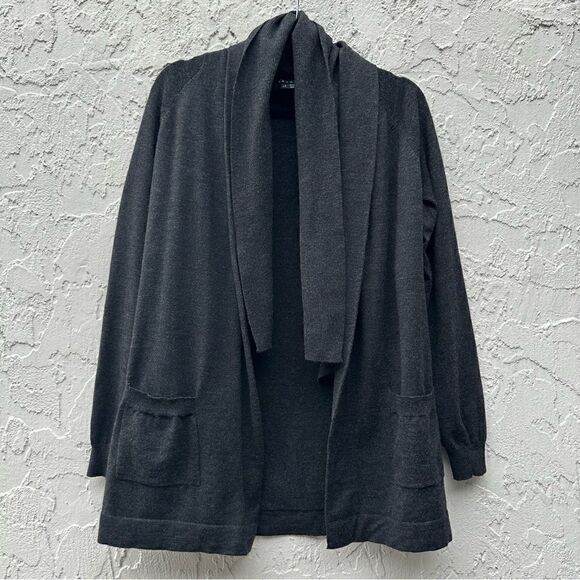 THEORY Abie Evian Stretch Wool Cardigan Sweater Women’s Large Open Front Shawl - Picture 1 of 7